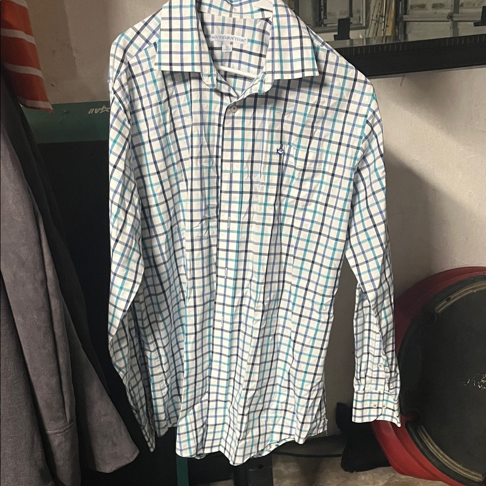 Southern Tide Blue and White Plaid Shirt